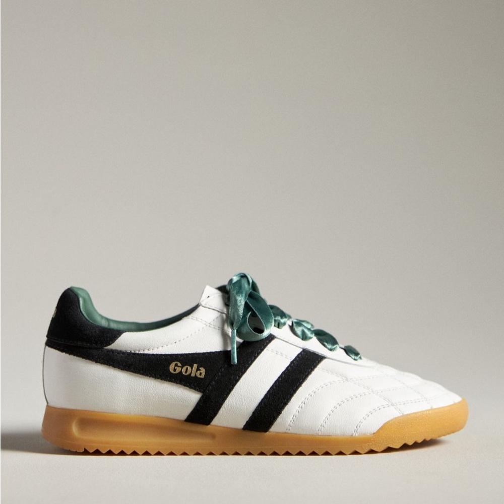 🆕 Gola x Anthropologie Stadium Sneakers White & Black & Green Ribbon laces NWT 💚 - Picture 7 of 11